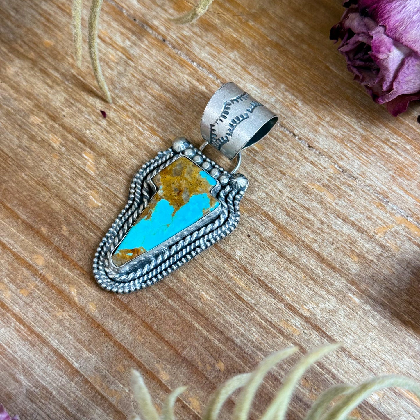 SS Kingman Turquoise Lightning Bolt Pendant – Made by Shay Pfeiffer