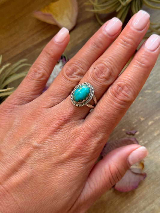 SS Kingman Turquoise Ring – Size 8.5