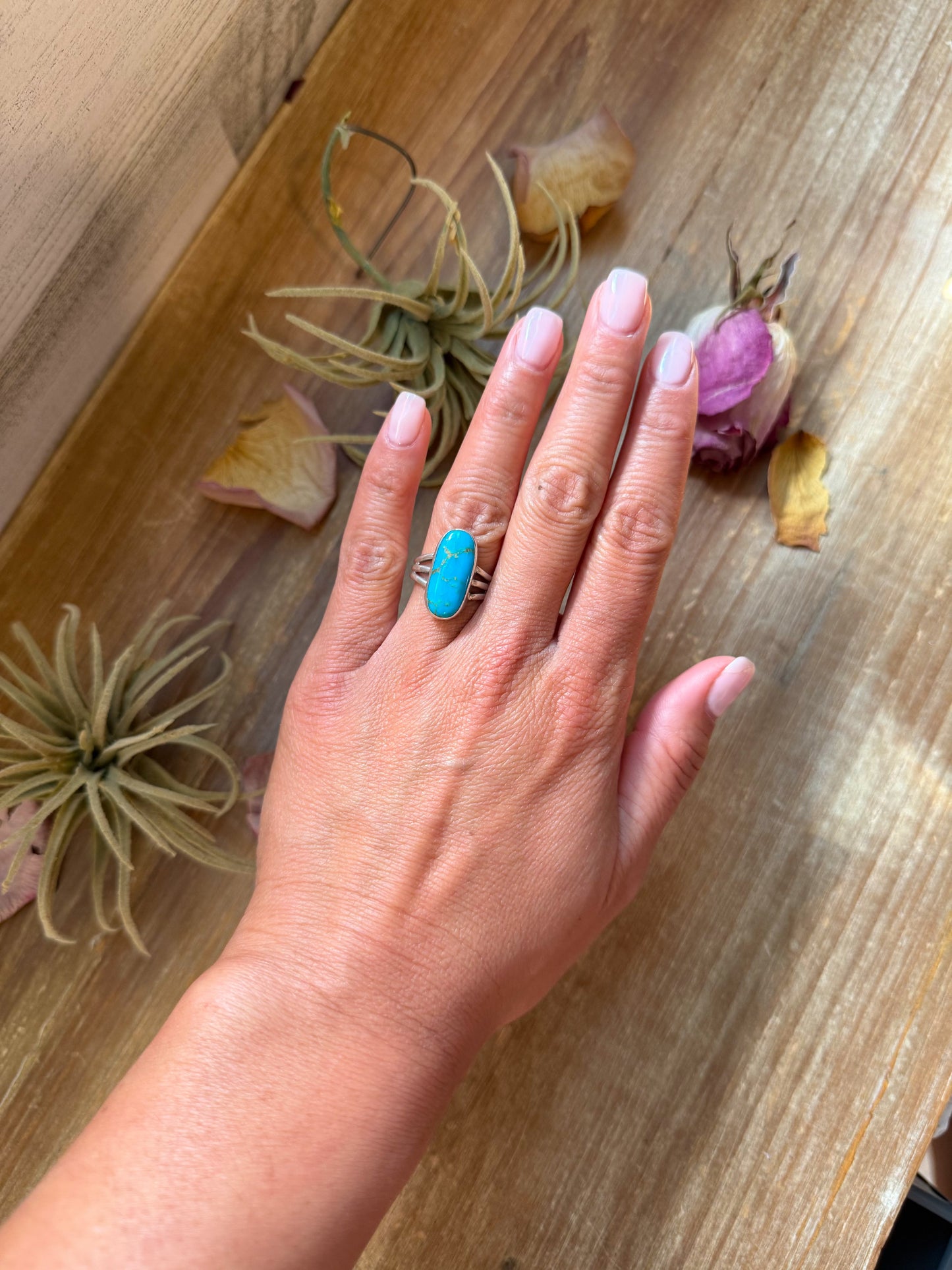 SS Kingman Turquoise Ring – sz 7