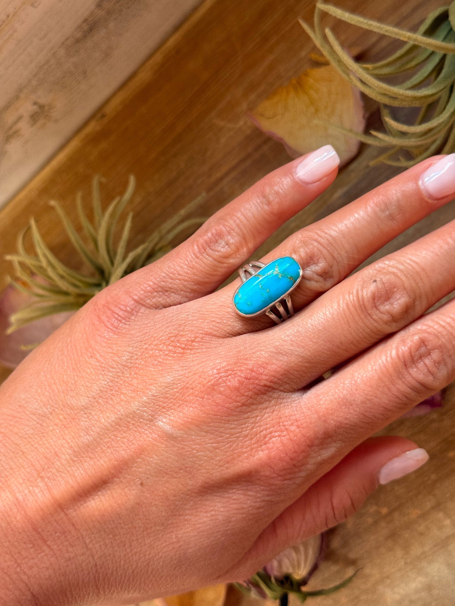 SS Kingman Turquoise Ring – sz 7