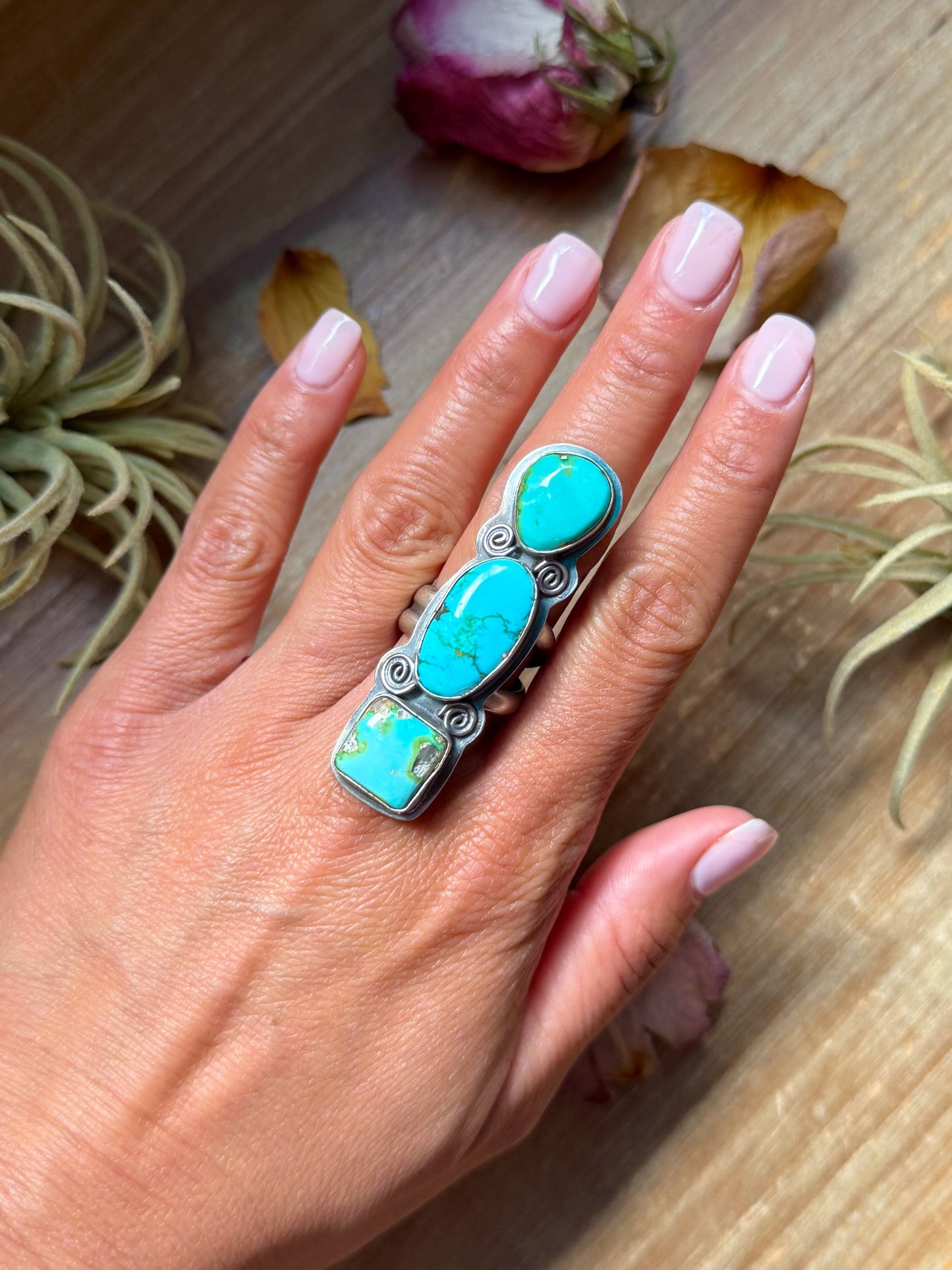 3-Stone Sonoran Turquoise Ring – Adjustable