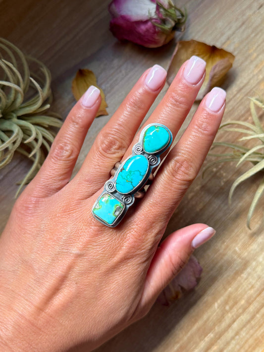 3-Stone Sonoran Turquoise Ring – Adjustable