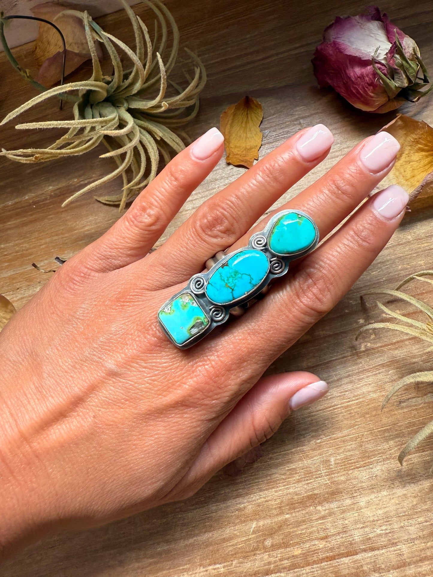 3-Stone Sonoran Turquoise Ring – Adjustable