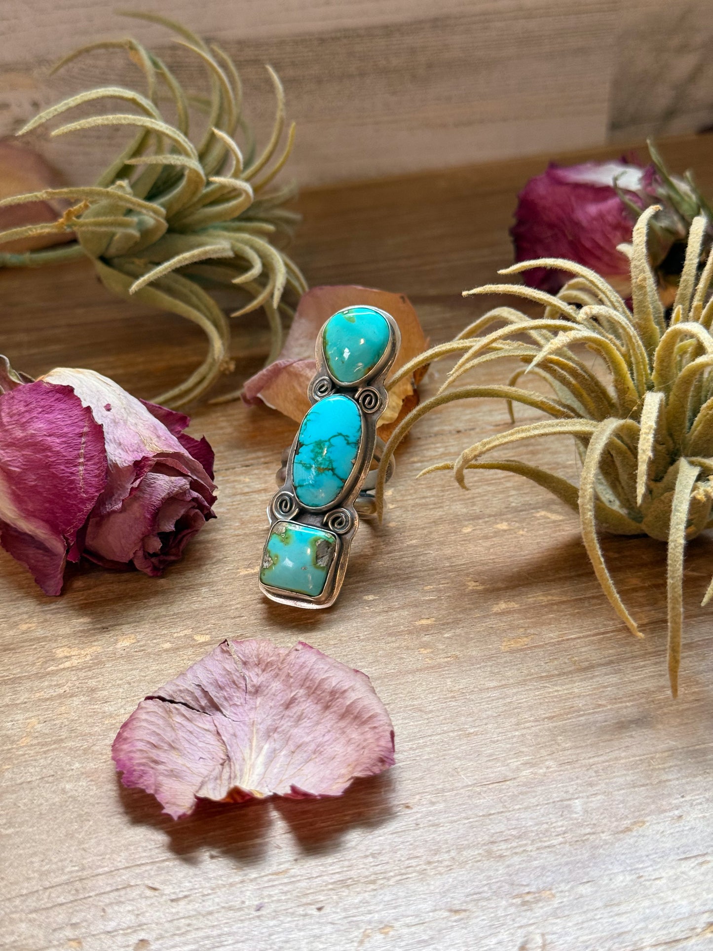 3-Stone Sonoran Turquoise Ring – Adjustable