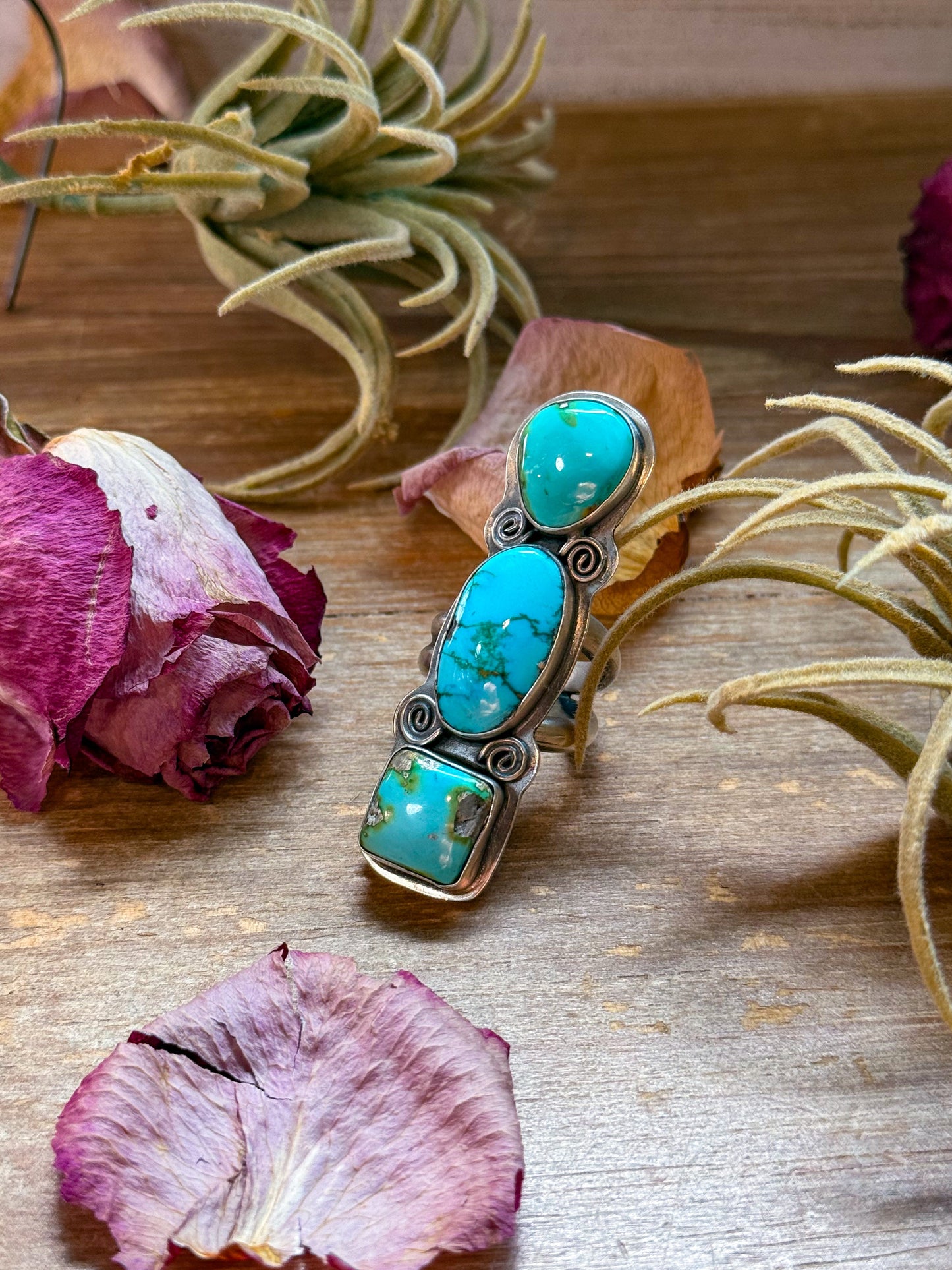3-Stone Sonoran Turquoise Ring – Adjustable