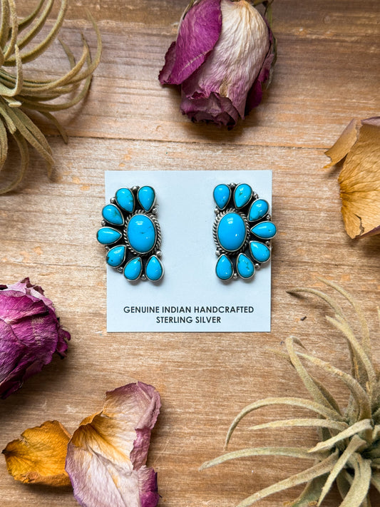 SS Kingman Turquoise Half Cluster Earrings – Native Made