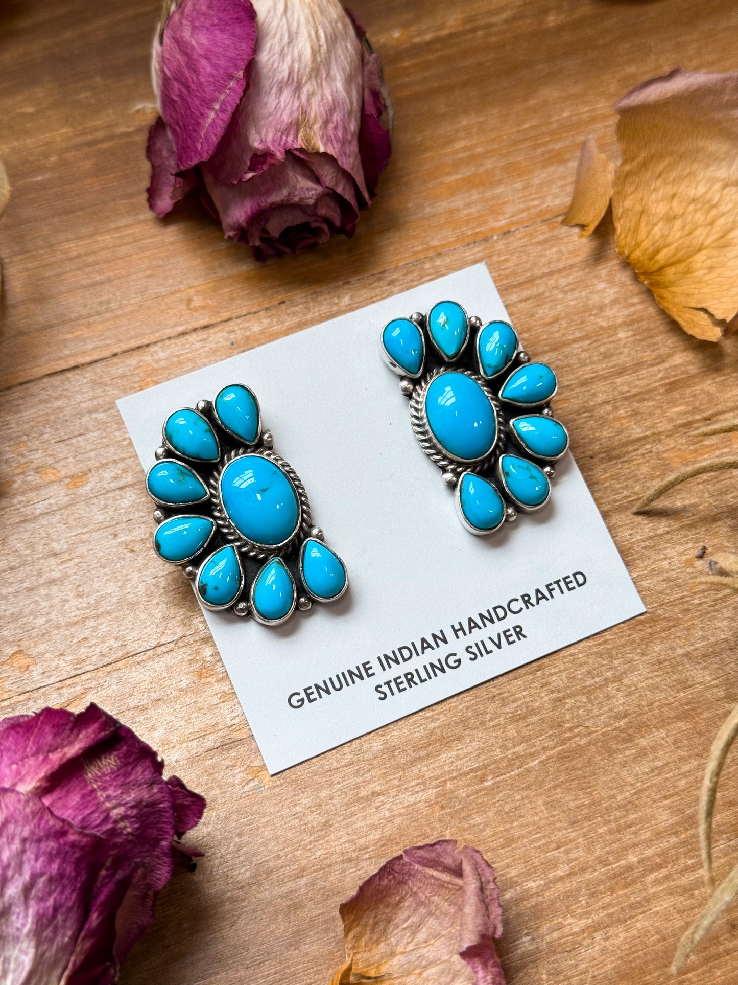 SS Kingman Turquoise Half Cluster Earrings – Native Made
