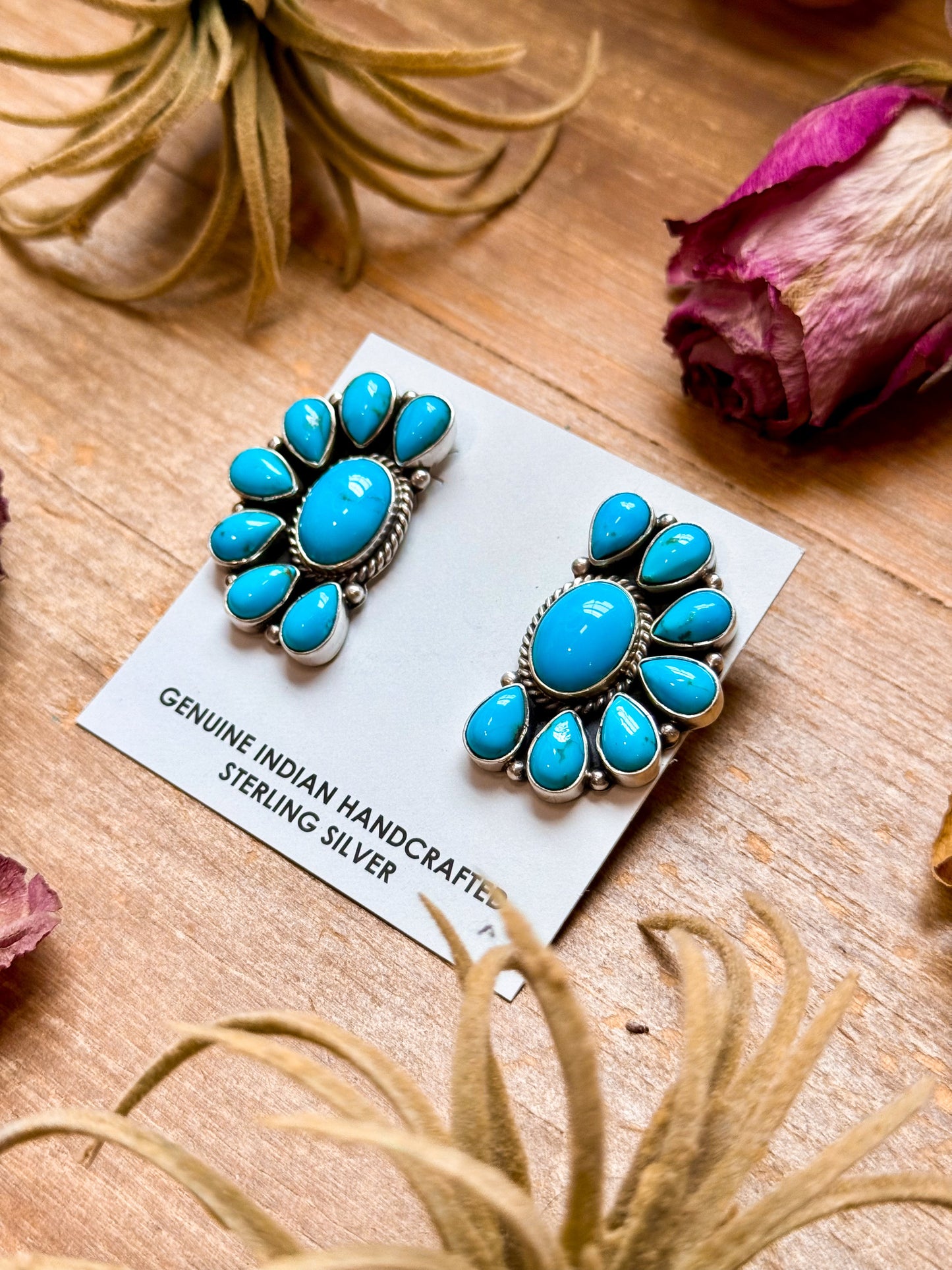 SS Kingman Turquoise Half Cluster Earrings – Native Made