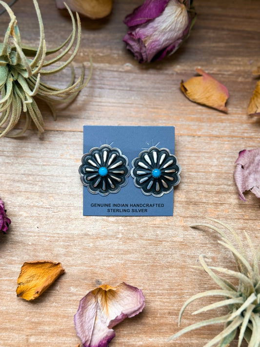 SS Concho Earrings with Kingman Turquoise