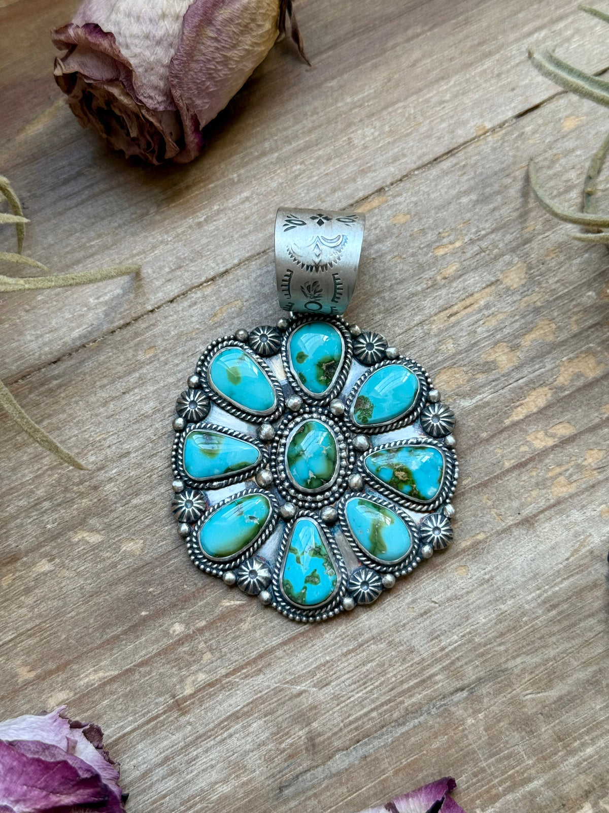SS Sonoran Mountain Turquoise Cluster Pendant – Fits Up to 15mm Beads – Artist Shay Pfeiffer