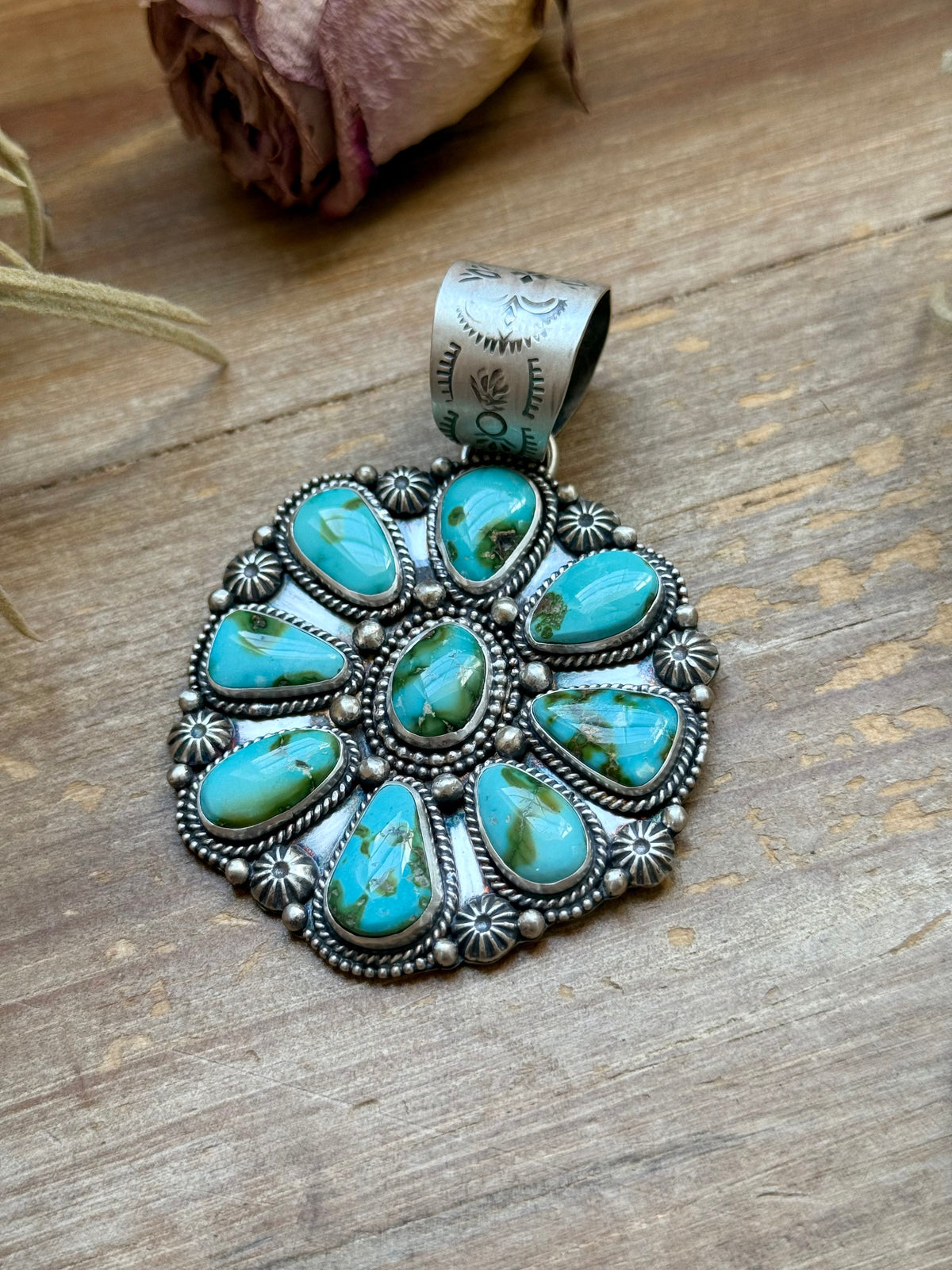 SS Sonoran Mountain Turquoise Cluster Pendant – Fits Up to 15mm Beads – Artist Shay Pfeiffer