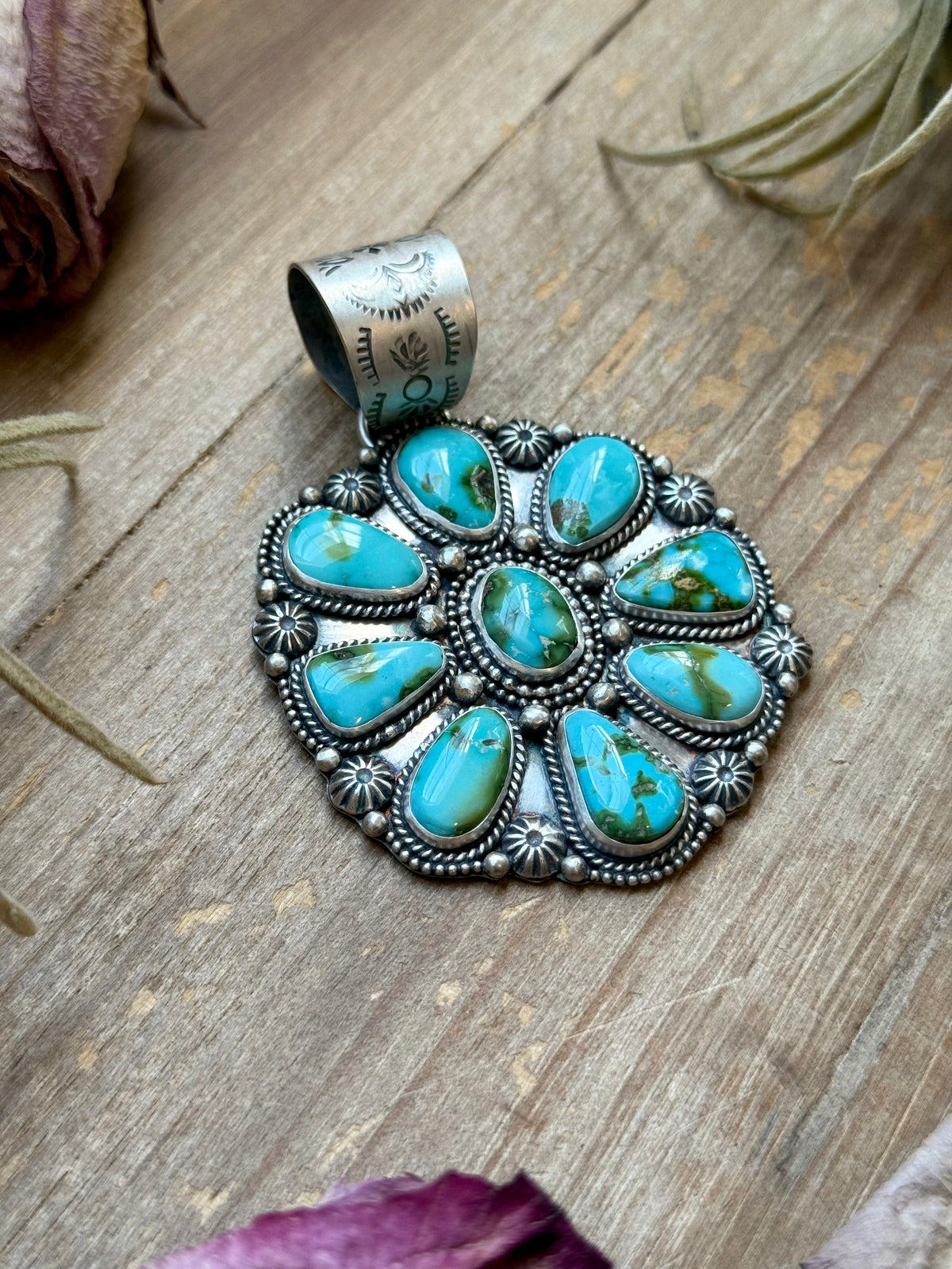 SS Sonoran Mountain Turquoise Cluster Pendant – Fits Up to 15mm Beads – Artist Shay Pfeiffer