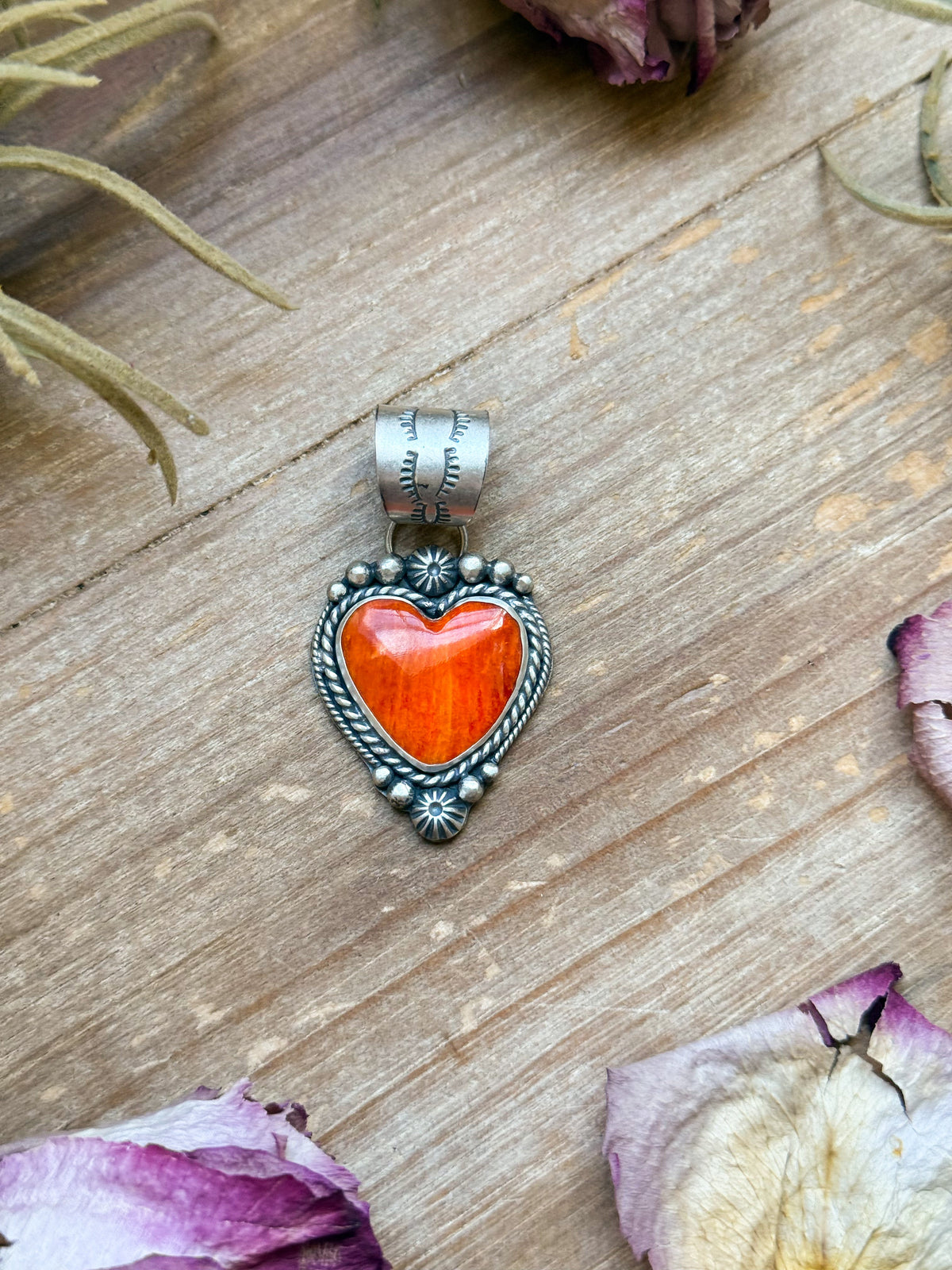 SS Orange Spiny Oyster Heart Pendant – Handmade by Artist Shay Pfeiffer