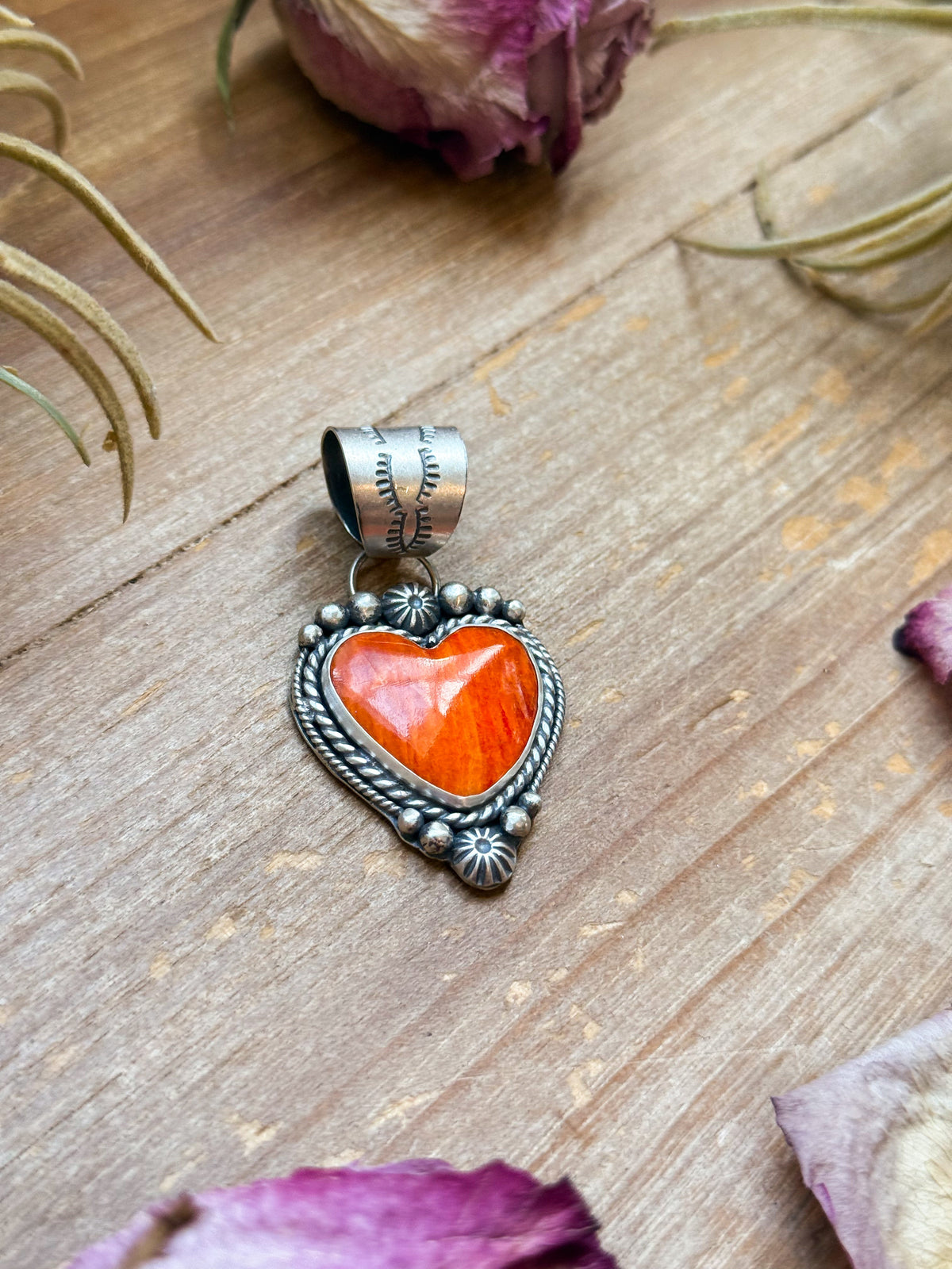 SS Orange Spiny Oyster Heart Pendant – Handmade by Artist Shay Pfeiffer
