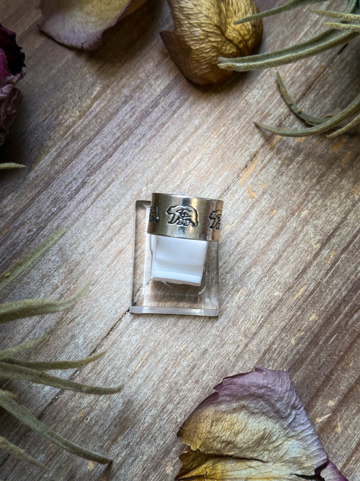 SS Hand-Milled Wide Band “Poke the Bear” Stamped Ring – Size 5.5 – Handmade by Artist Jason Ogg