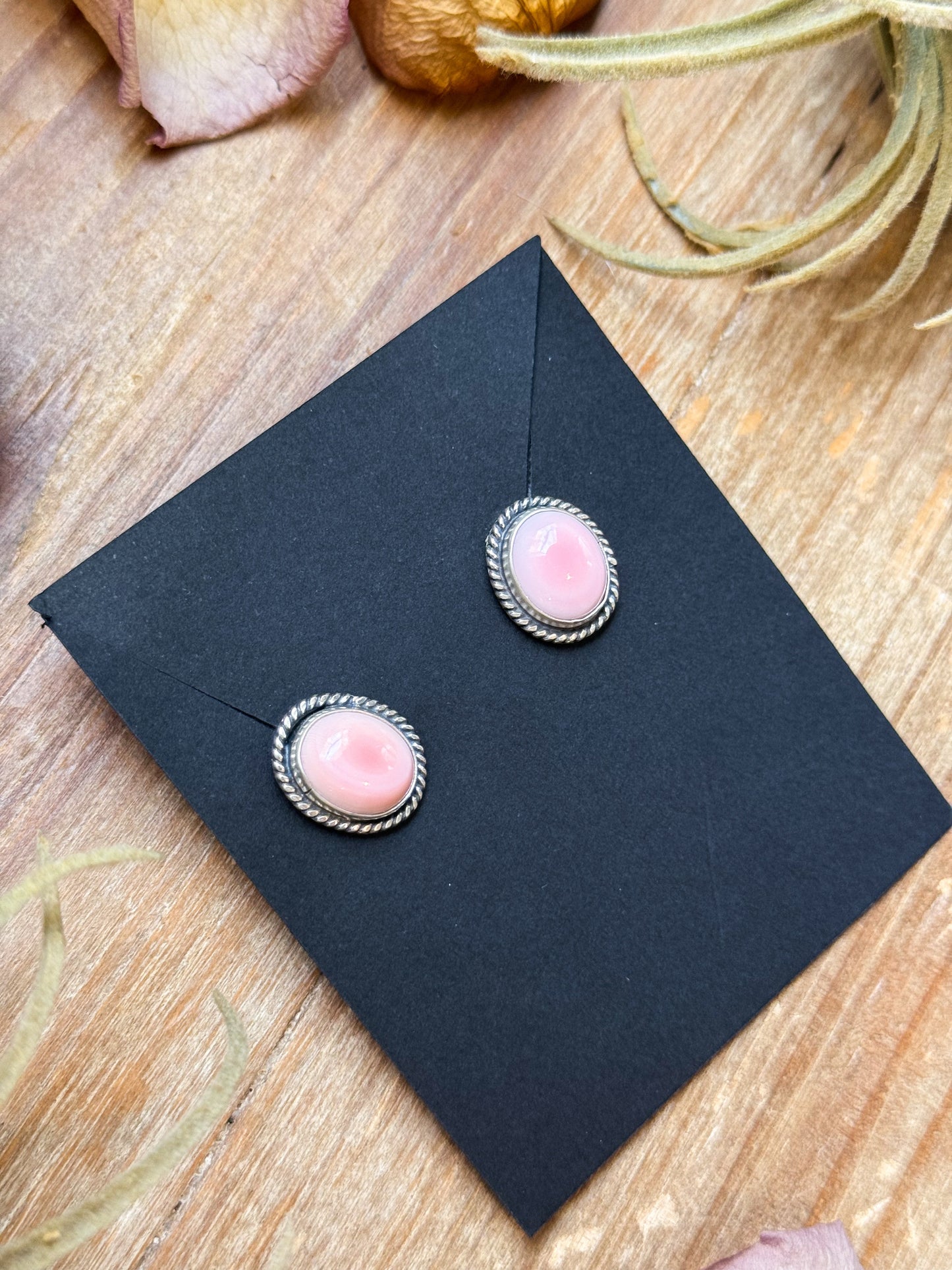 Sterling Silver Pink Conch Stud Earrings – Handmade by Artist Jason Ogg