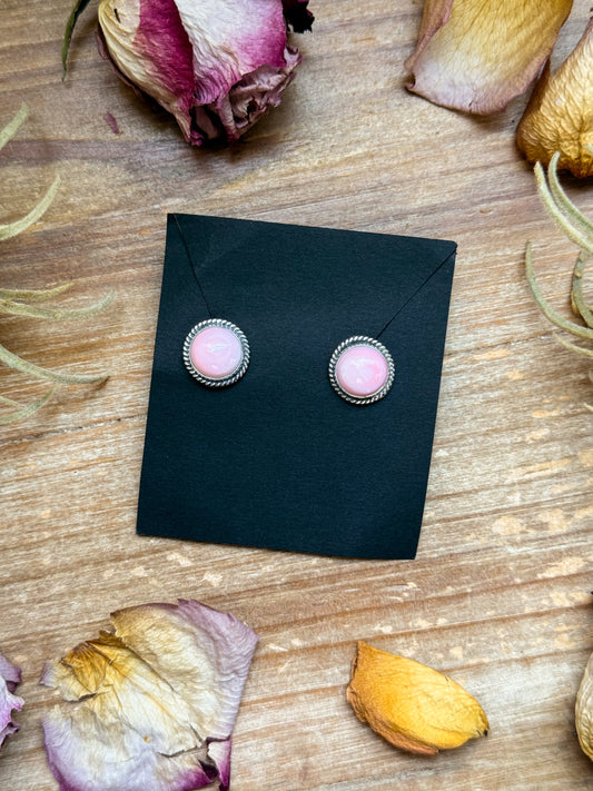 SS Pink Conch Stud Earrings – Handmade by Artist Jason Ogg