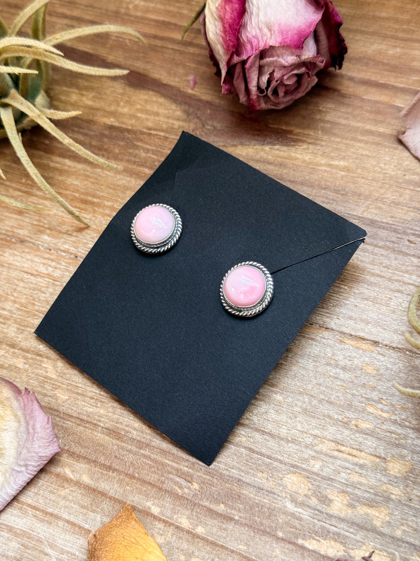 SS Pink Conch Stud Earrings – Handmade by Artist Jason Ogg
