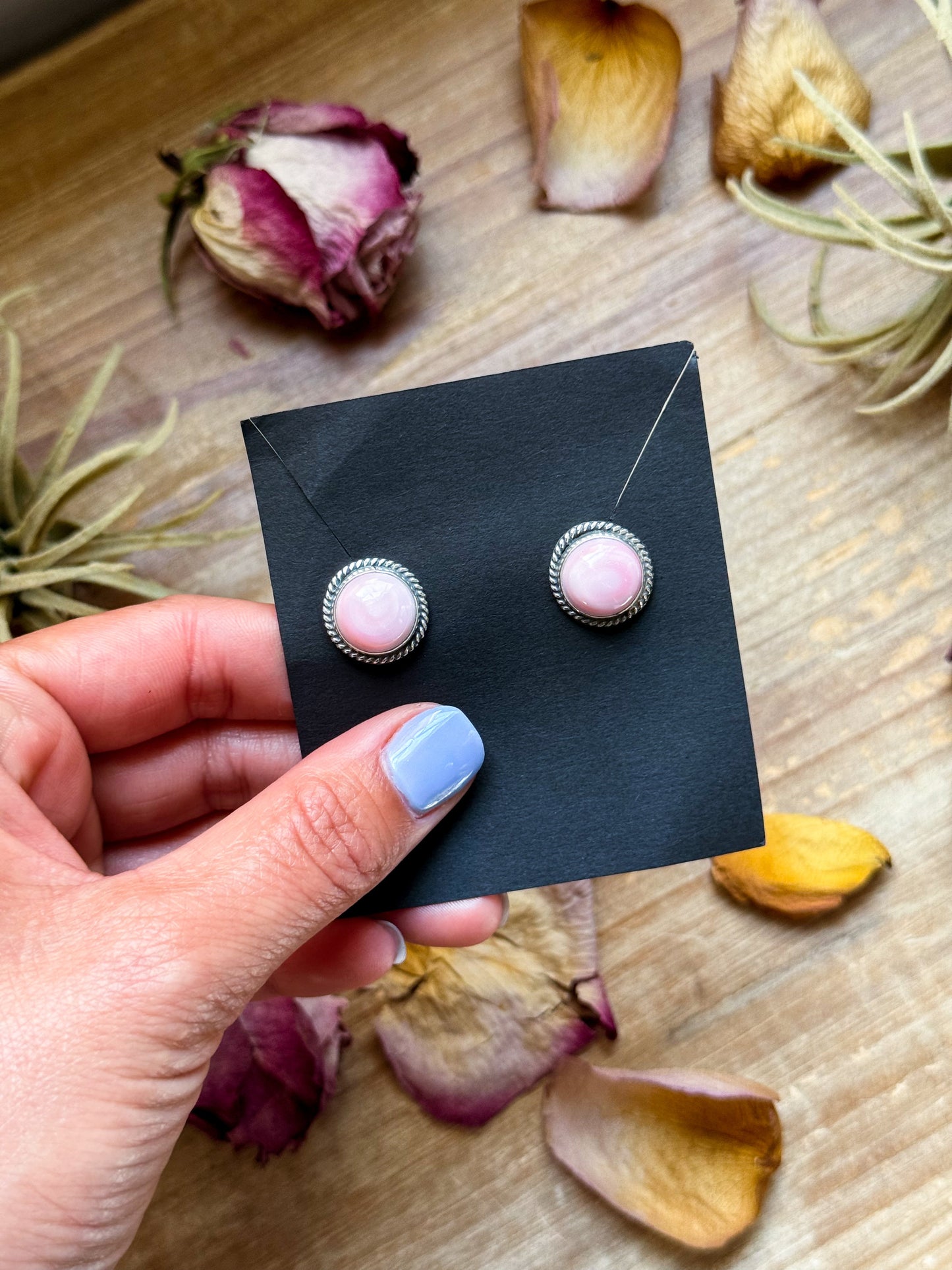 SS Pink Conch Stud Earrings – Handmade by Artist Jason Ogg