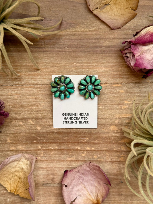 Green Turquoise & Pearl Stud Earrings – Native Made by J. W.