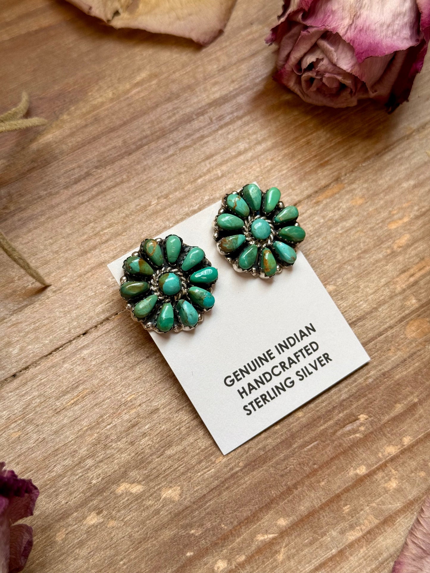 Green Turquoise & Pearl Stud Earrings – Native Made by J. W.