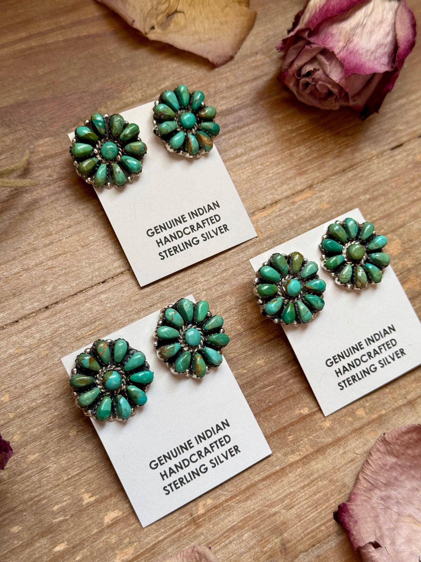 Green Turquoise & Pearl Stud Earrings – Native Made by J. W.