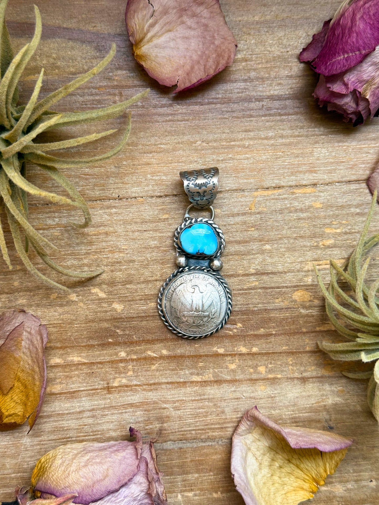 SS Coin & Golden Hill Turquoise Pendant – Native Made