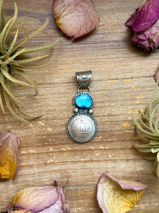 SS Coin & Golden Hill Turquoise Pendant – Native Made