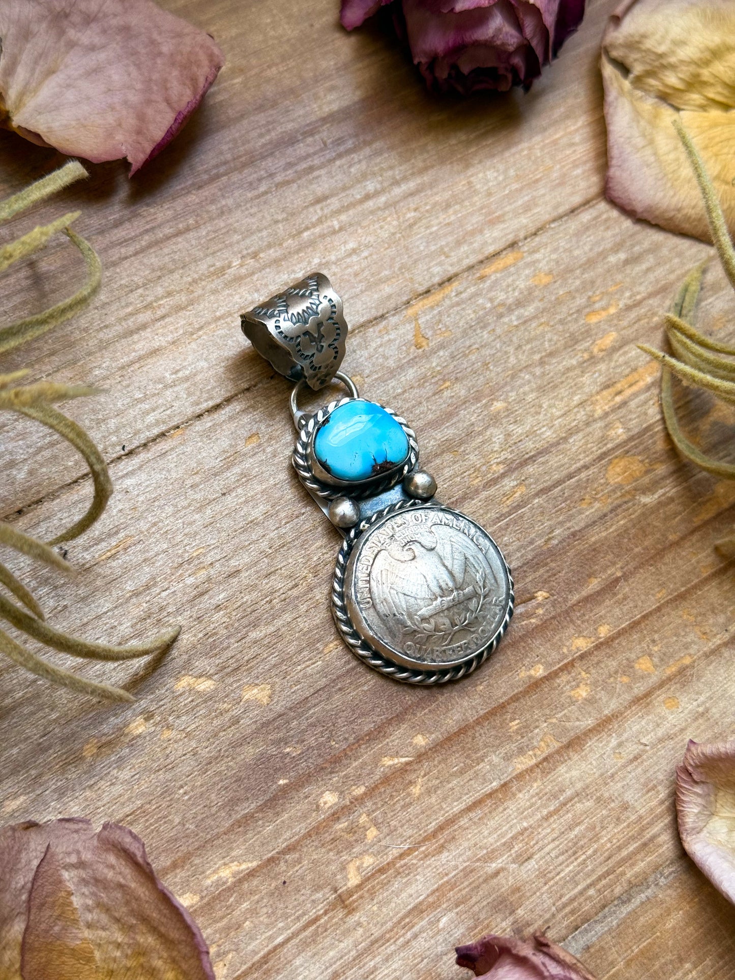 SS Coin & Golden Hill Turquoise Pendant – Native Made