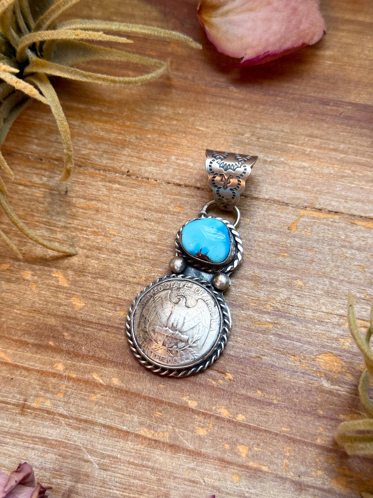 SS Coin & Golden Hill Turquoise Pendant – Native Made