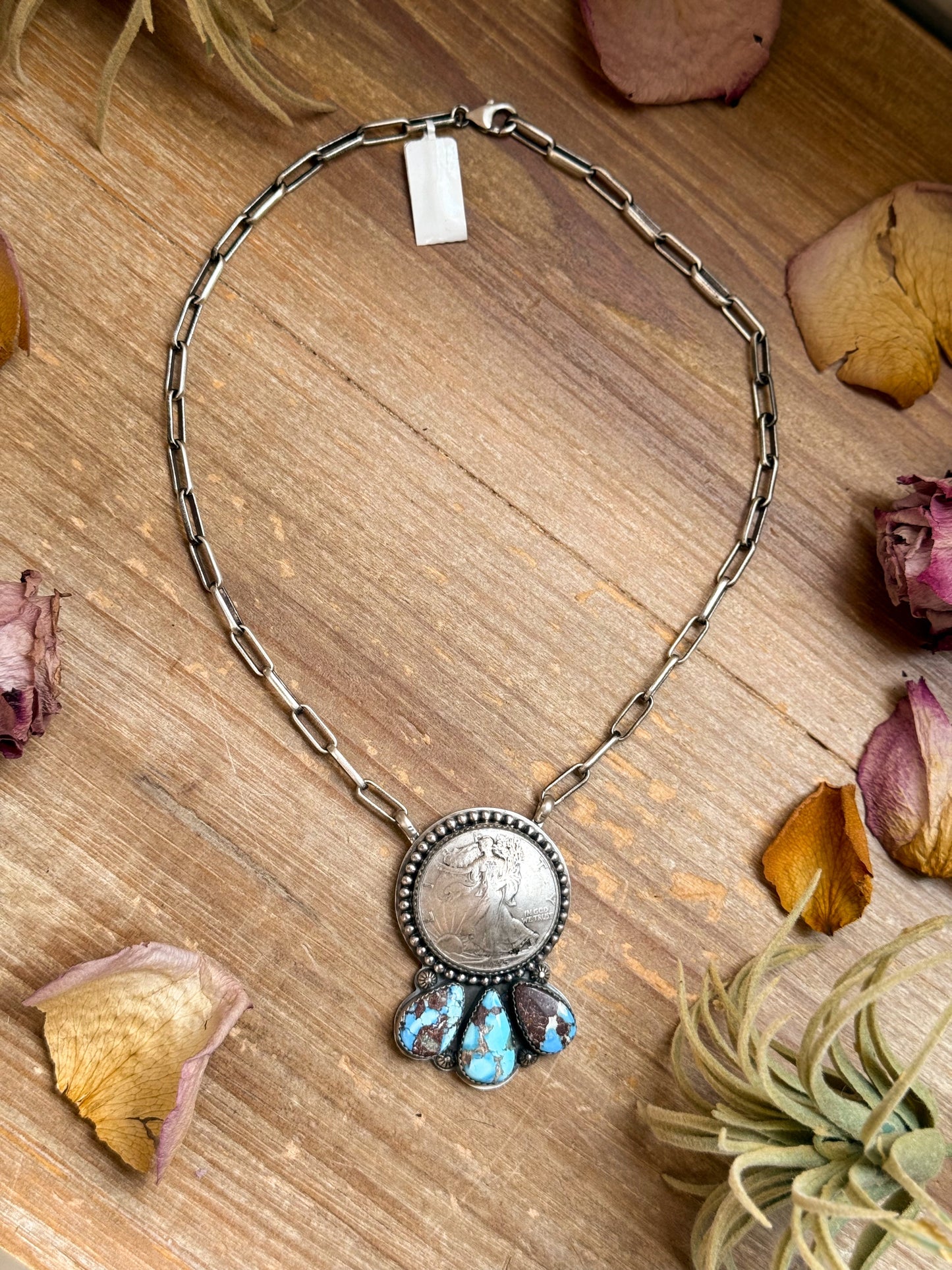 Liberty Coin Necklace with Golden Hill Turquoise – 16”