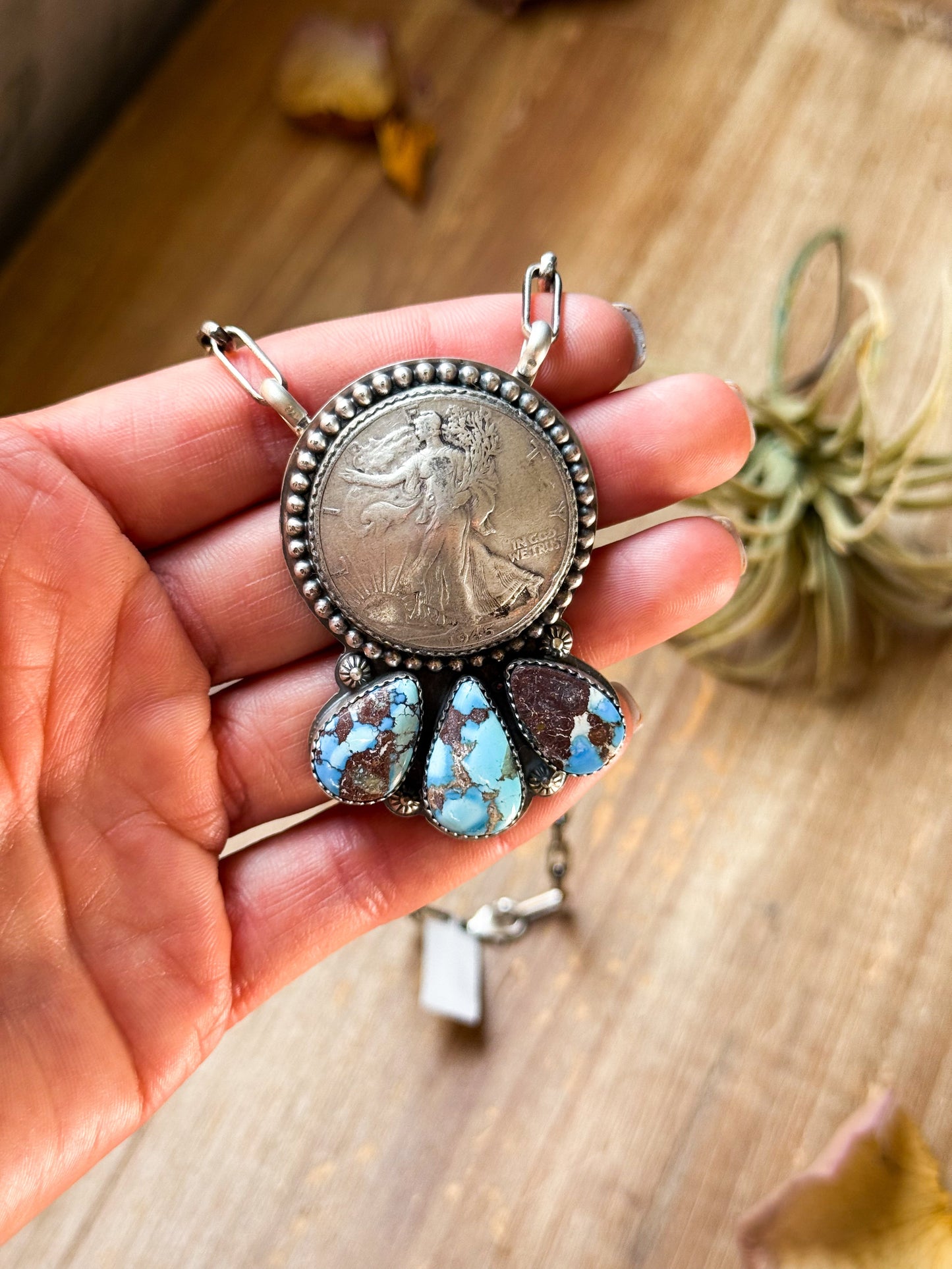 Liberty Coin Necklace with Golden Hill Turquoise – 16”